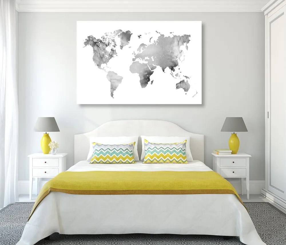 Εικόνα στον παγκόσμιο χάρτη από φελλό σε ασπρόμαυρο σχέδιο ακουαρέλας - 120x80  flags