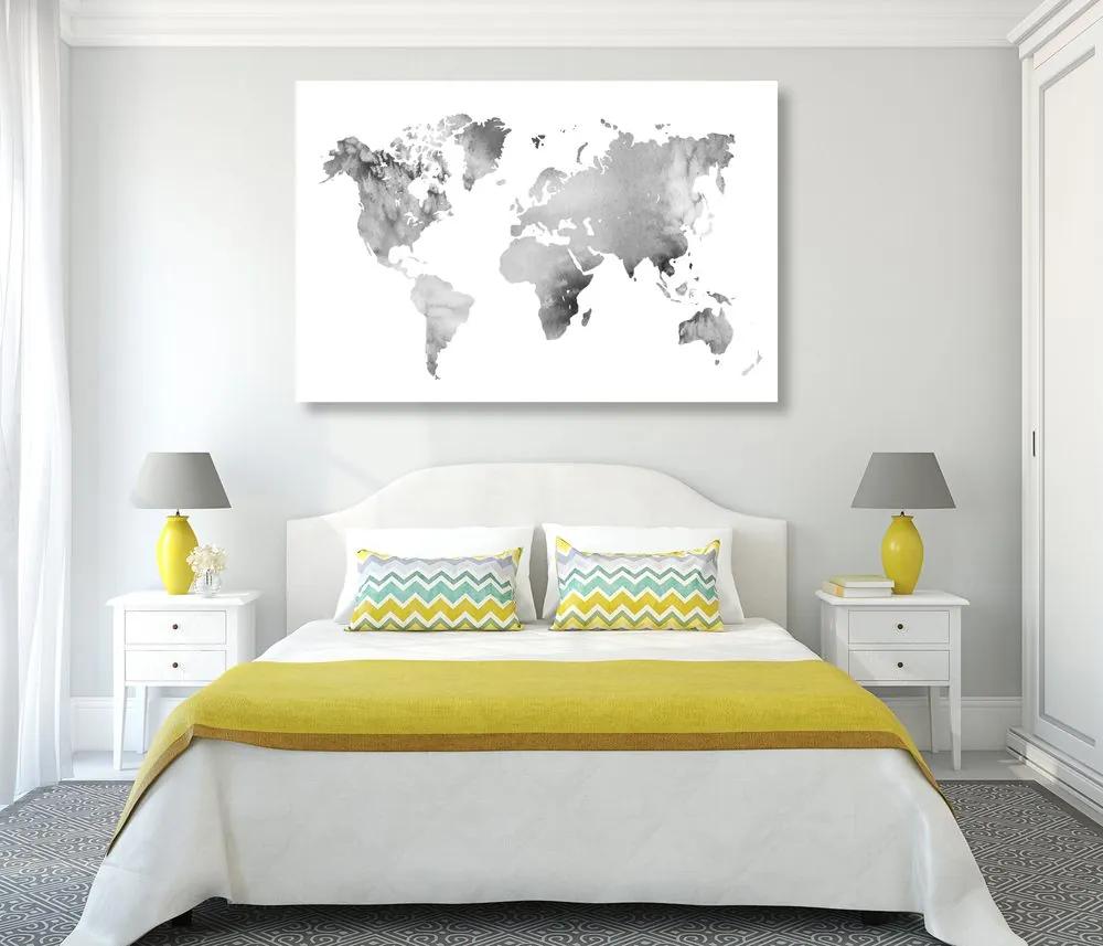 Εικόνα στον παγκόσμιο χάρτη από φελλό σε ασπρόμαυρο σχέδιο ακουαρέλας - 90x60  flags