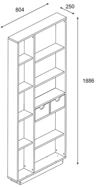 Βιβλιοθήκη με συρτάρια Dakin pakoworld σε oak απόχρωση 80x25x190εκ (1 τεμάχια)