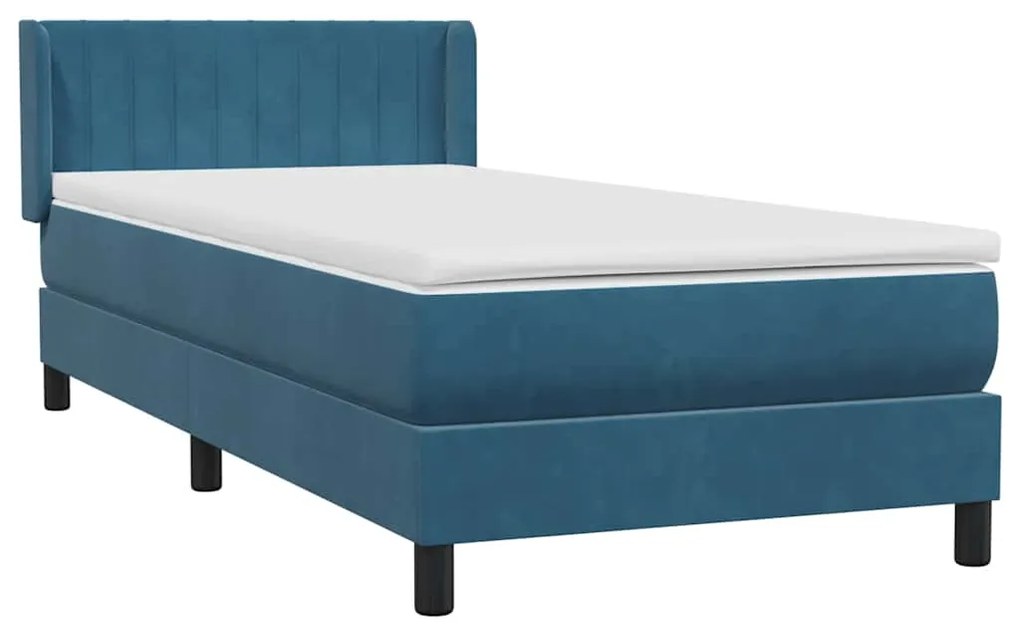 vidaXL Κρεβάτι Boxspring με Στρώμα Σκούρο Μπλε 100x210 εκ. Βελούδινο