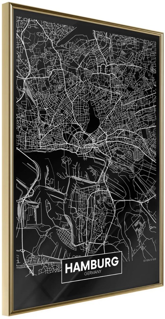 Αφίσα - City Map: Hamburg (Dark) - 20x30 - Χρυσό - Χωρίς πασπαρτού