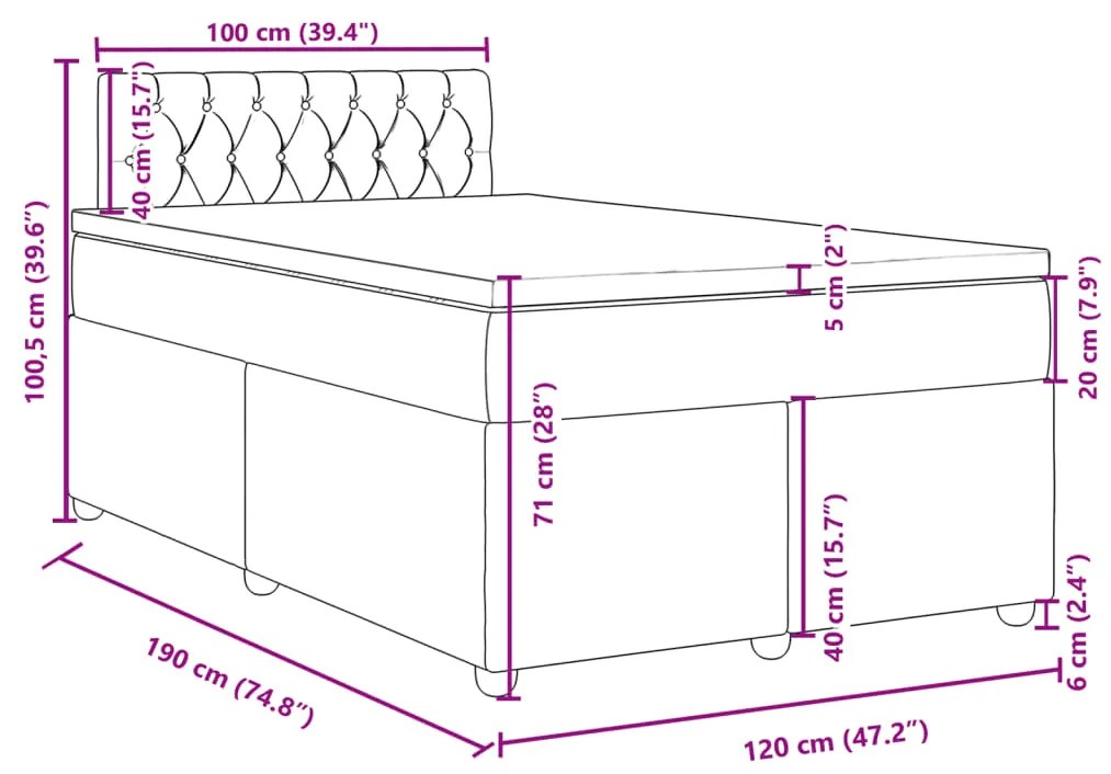 Κρεβάτι Boxspring με Στρώμα Σκούρο Γκρι 120x190 εκ Υφασμάτινο - Γκρι