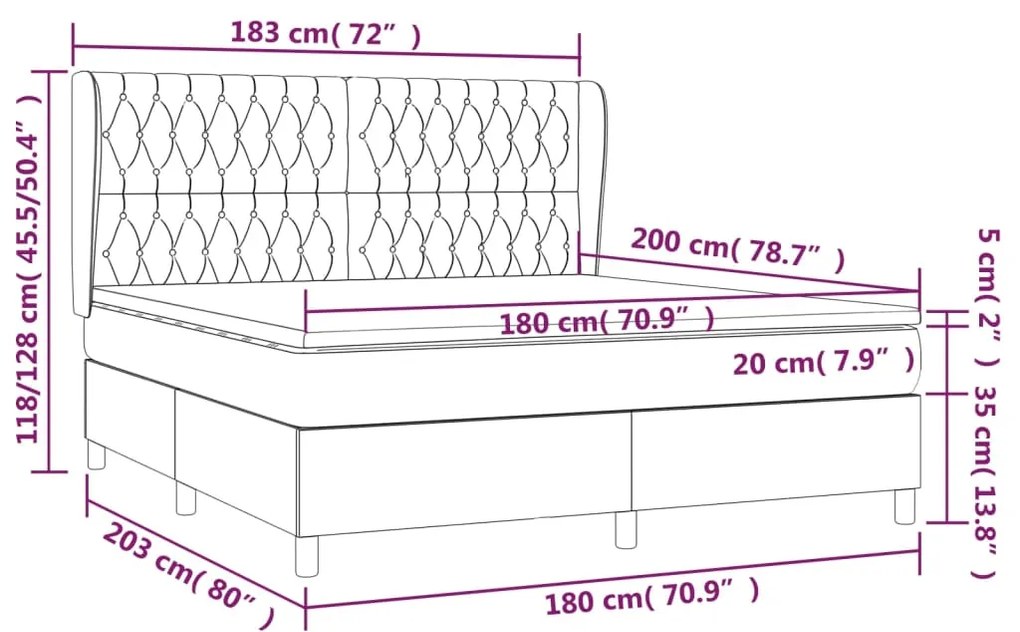 Κρεβάτι Boxspring με Στρώμα Σκούρο Μπλε 180x200 εκ. Βελούδινο - Μπλε