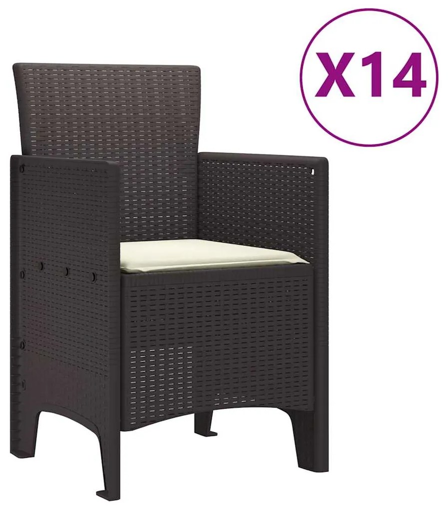 vidaXL Σέτ φαγητού για κήπο 15 pcs Καφέ Rattan Polt