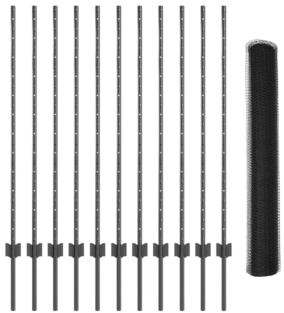 vidaXL Φράκτης με Στυλό Γκρι 120x2500 εκ Ατσάλι