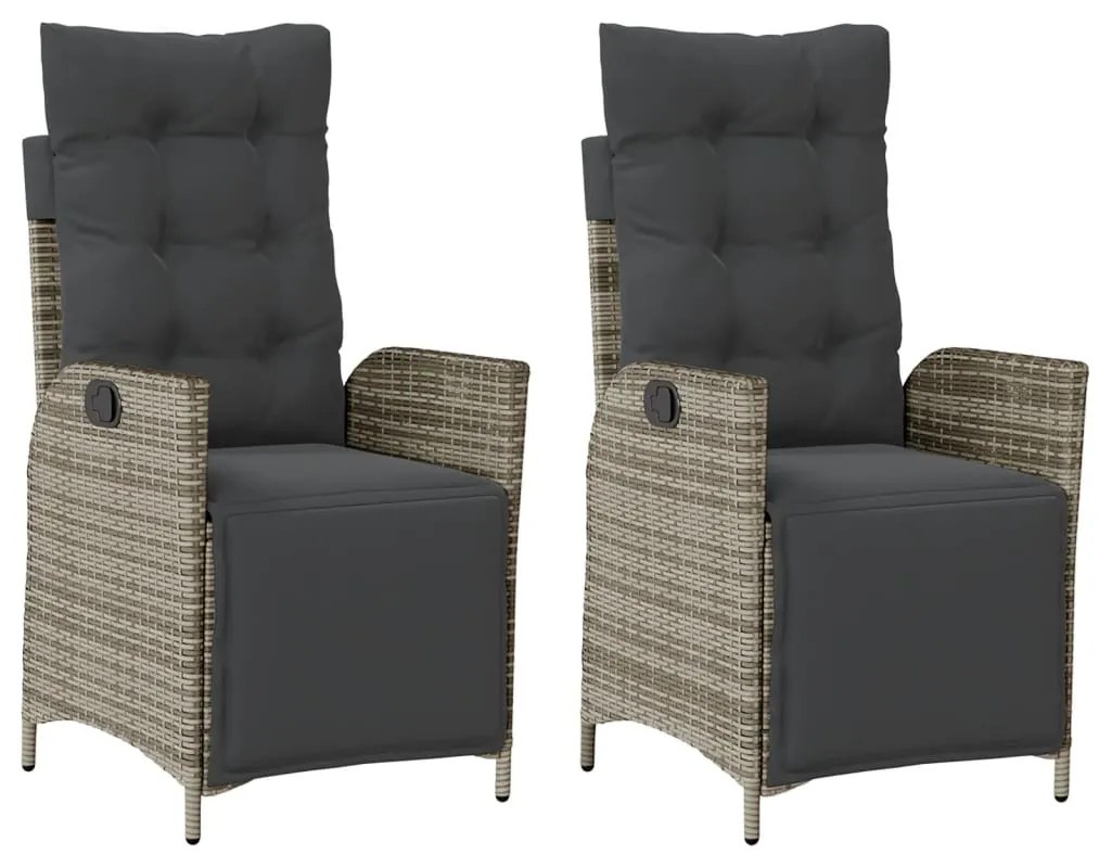 vidaXL Καρέκλες Κήπου Ανακλινόμενες 2 τεμ. Γκρι Συνθ. Ρατάν &amp; Υποπόδιο