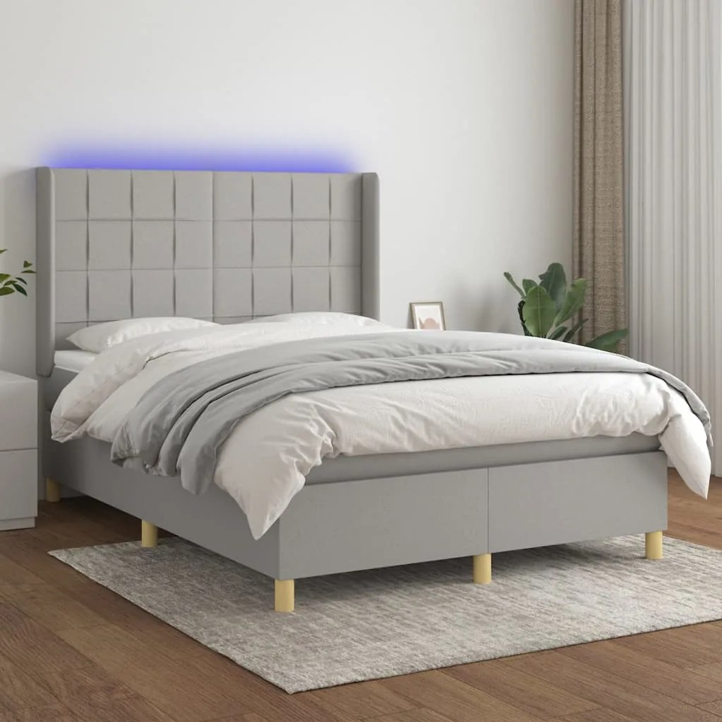 Κρεβάτι Boxspring με Στρώμα & LED Αν.Γκρι 140x190εκ. Υφασμάτινο