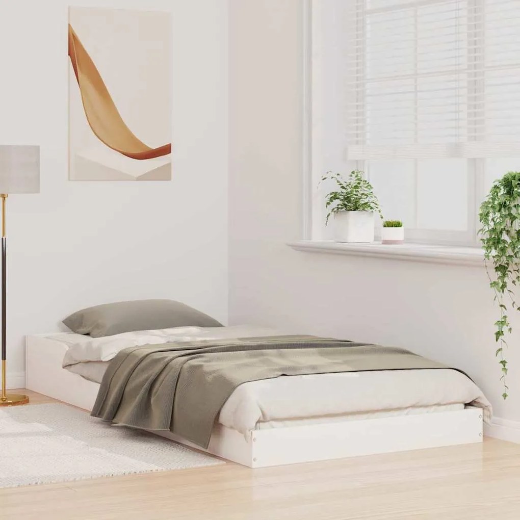 vidaXL Σκελετός Κρεβατιού Λευκό 90 x 210 cm Μασίφ ξύλο πεύκου