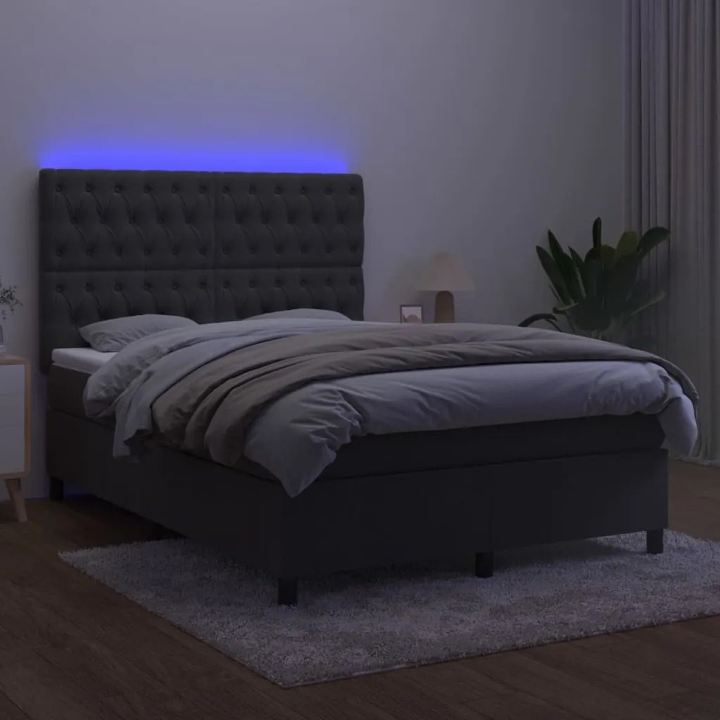 ΚΡΕΒΑΤΙ BOXSPRING ΜΕ ΣΤΡΩΜΑ &amp; LED ΣΚ. ΓΚΡΙ 140X190ΕΚ. ΒΕΛΟΥΔΙΝΟ 3136300