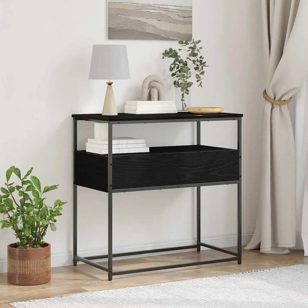 vidaXL Κονσόλα Μαύρη Δρυς 75x40x75 εκ Επεξεργασμένο Ξύλο και Ατσάλι