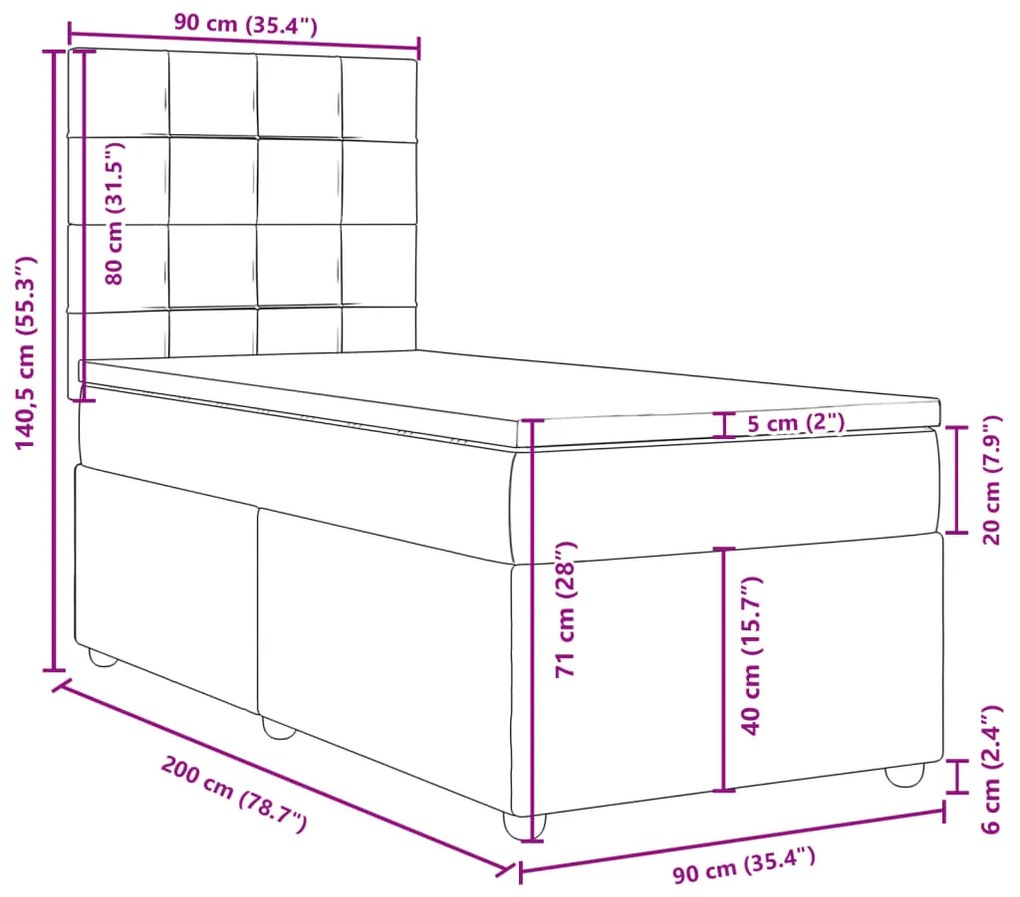 Κρεβάτι Boxspring με Στρώμα Taupe 90x200 εκ. Υφασμάτινο - Μπεζ-Γκρι