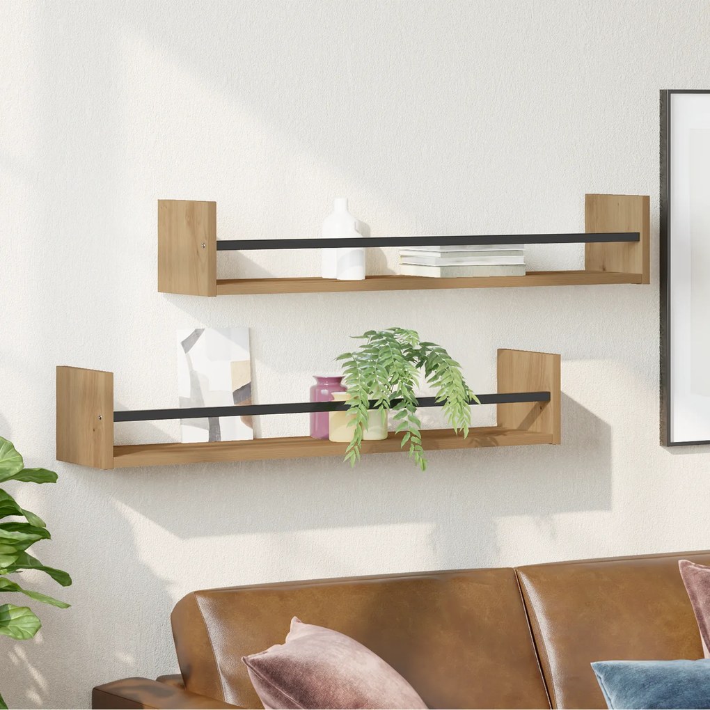 vidaXL Επιτοίχια Ράφια 2 τεμ από Καρυδιά 80x16x14 εκ Επεξεργασμένο Ξύλο