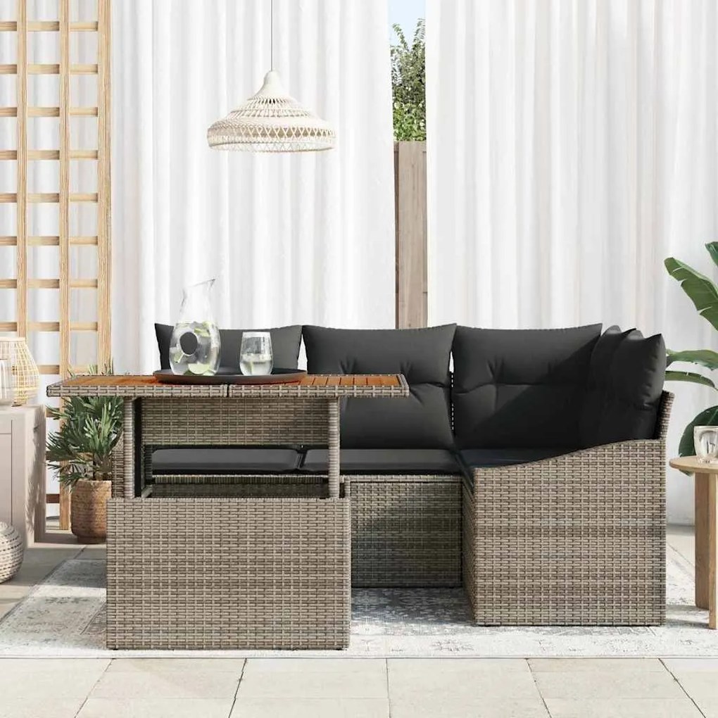 vidaXL Σετ Καναπέ Κήπου με αποθήκευση 5 pcs Γκρι Πολυ ράταν