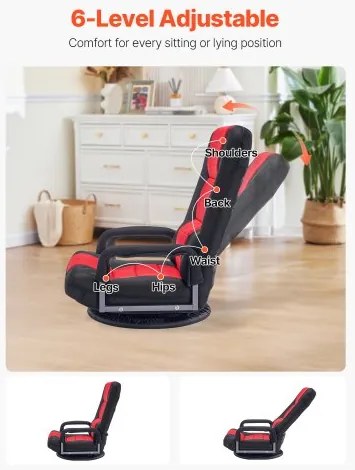 VEVOR 360° Swivel Floor Gaming Chair Folding Floor Chair with Armrest Adjustable