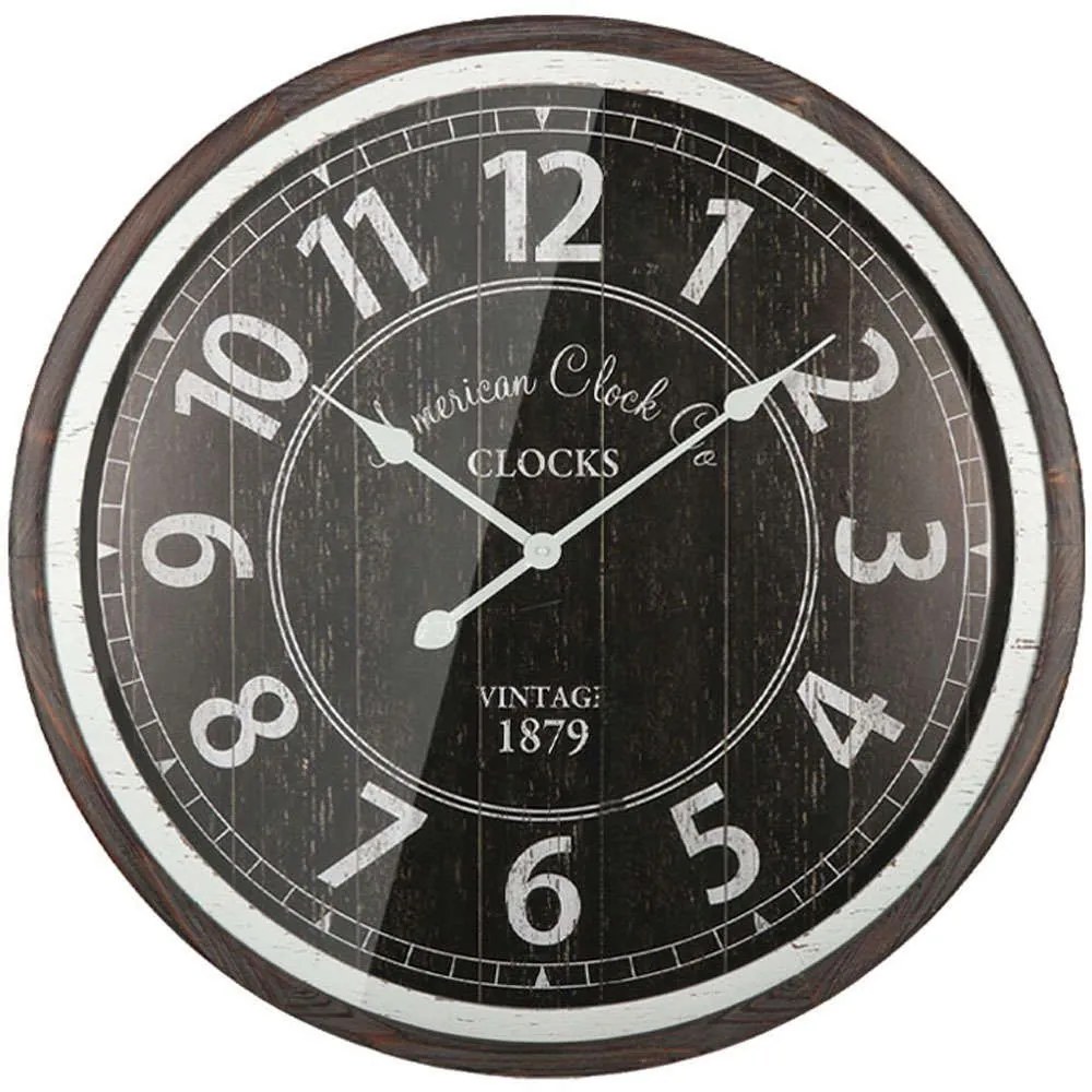 Ρολόι Τοίχου 15-00-94276 Φ68x6,5cm Black Marhome Ξύλο,Γυαλί