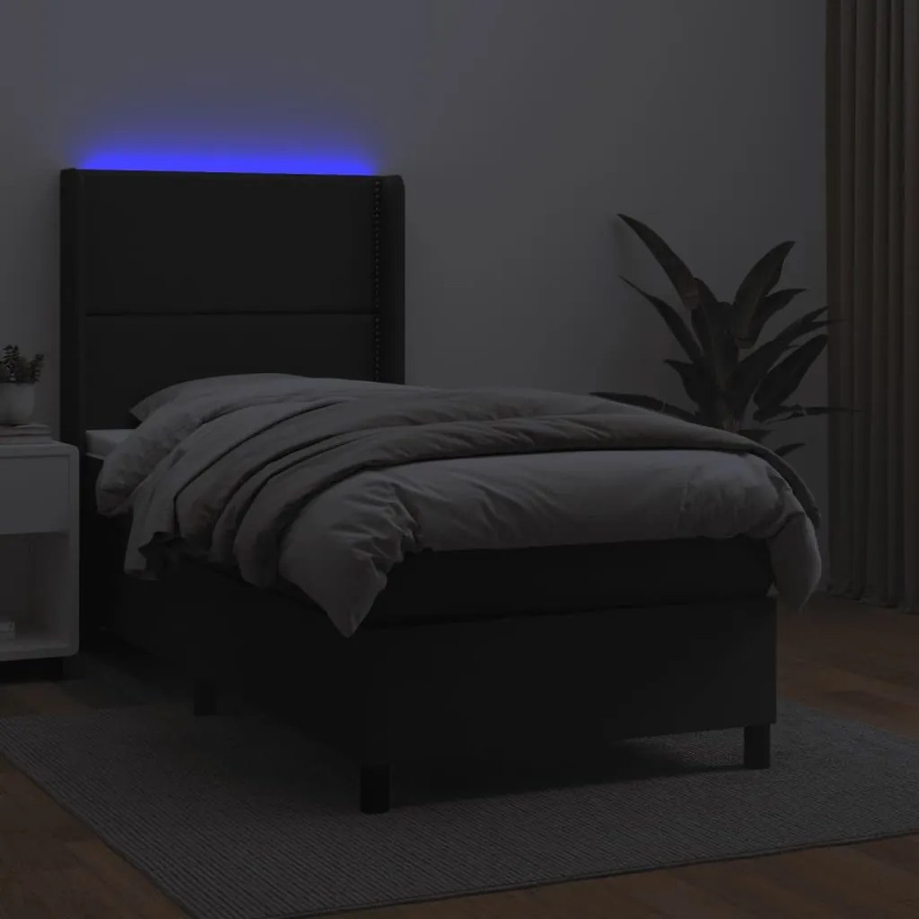 vidaXL Κρεβάτι Boxspring με Στρώμα &amp; LED Μαύρο 80x200 εκ. Συνθ. Δέρμα