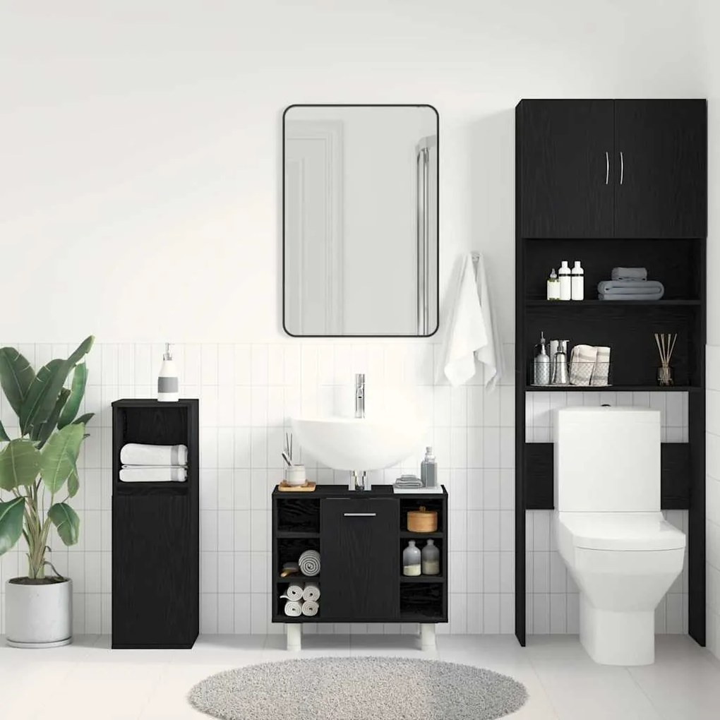 vidaXL Ντουλάπι Μπάνιου Μαύρη Οξυά 60 x 32 x 54 εκ Επεξεργασμένο ξύλο