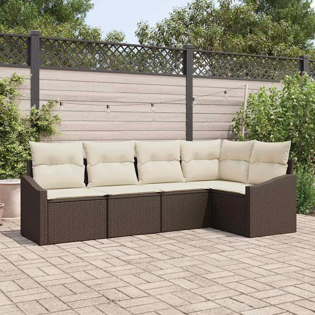 vidaXL Σέτ φαγητού για κήπο με μαξιλάρι 5 pcs Καφέ και Κρέμα