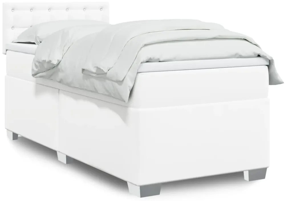 vidaXL Κρεβάτι Boxspring με Στρώμα Λευκό 100x200εκ.από Συνθετικό Δέρμα