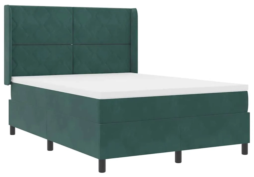 vidaXL Κρεβάτι Box Spring LED με Στρώμα Πράσινο 140 x 190 cm Βελούδο