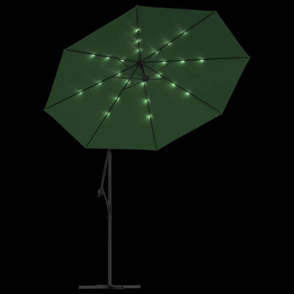 Ομπρέλα Κρεμαστή με LED Πράσινη 300 εκ. με Μεταλλικό Ιστό - Πράσινο
