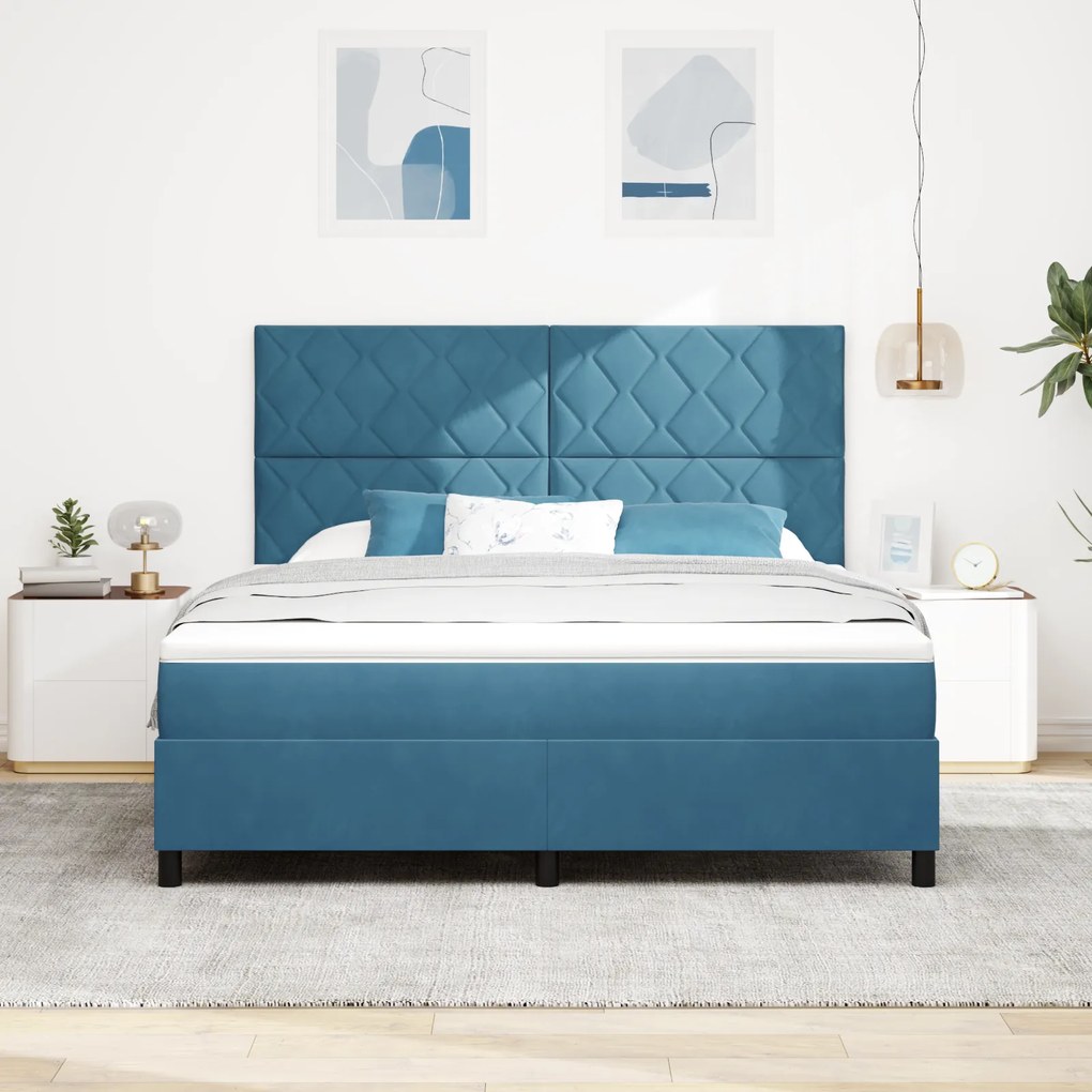vidaXL Κρεβάτι με Στρώμα & LED Σκούρο Μπλε 180x200 cm Βελούδο