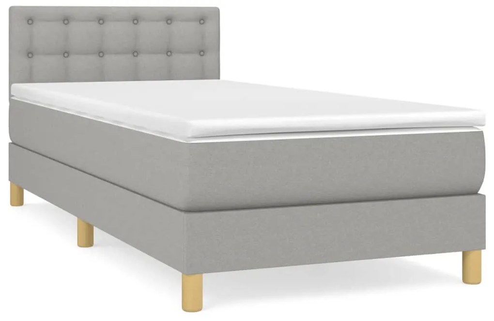 vidaXL Κρεβάτι Boxspring με Στρώμα Ανοιχτό Γκρι 90x200 εκ. Υφασμάτινο