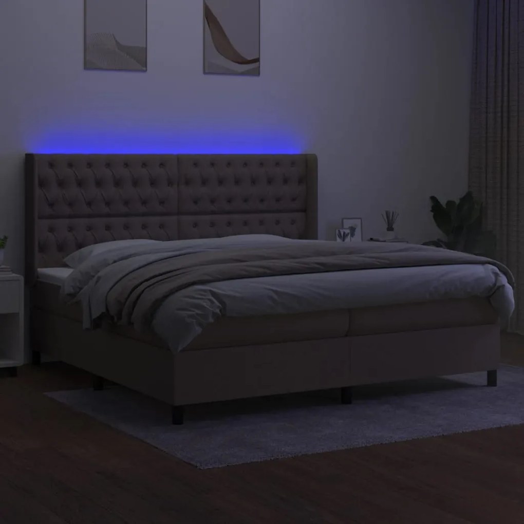 vidaXL Κρεβάτι Boxspring με Στρώμα & LED Taupe 200x200 εκ. Υφασμάτινο