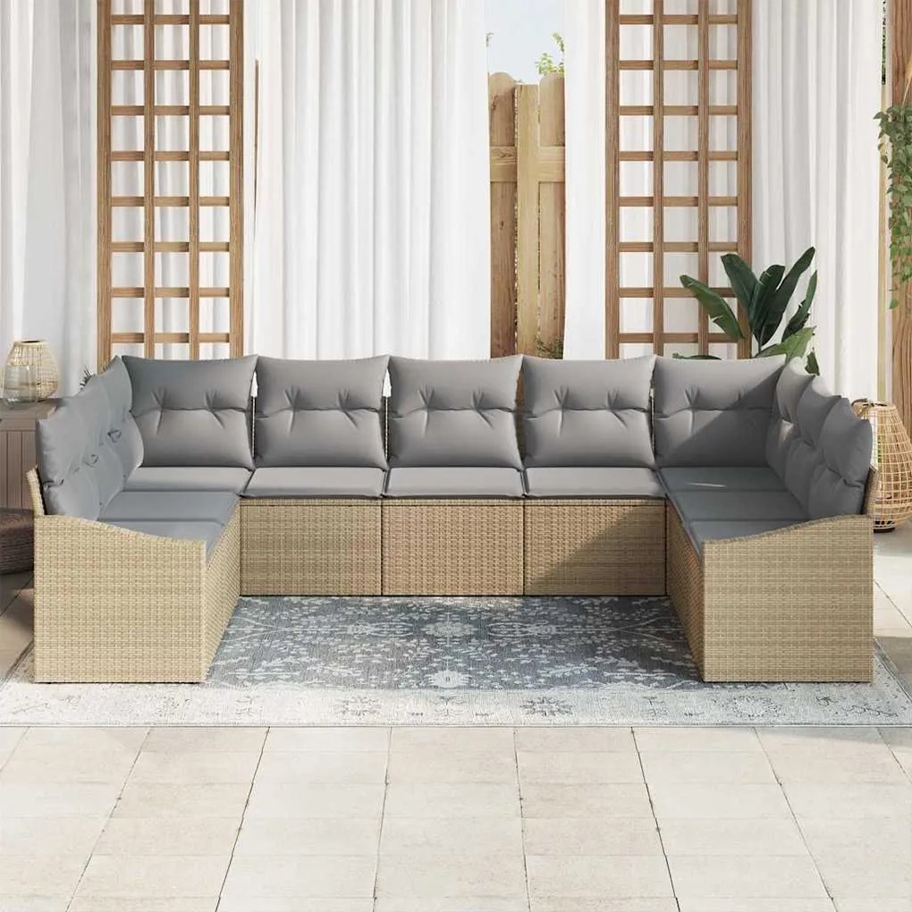 vidaXL Σέτ φαγητού για κήπο με μαξιλάρι 9 pcs Μπεζ, Ανοιχτό Γκρι