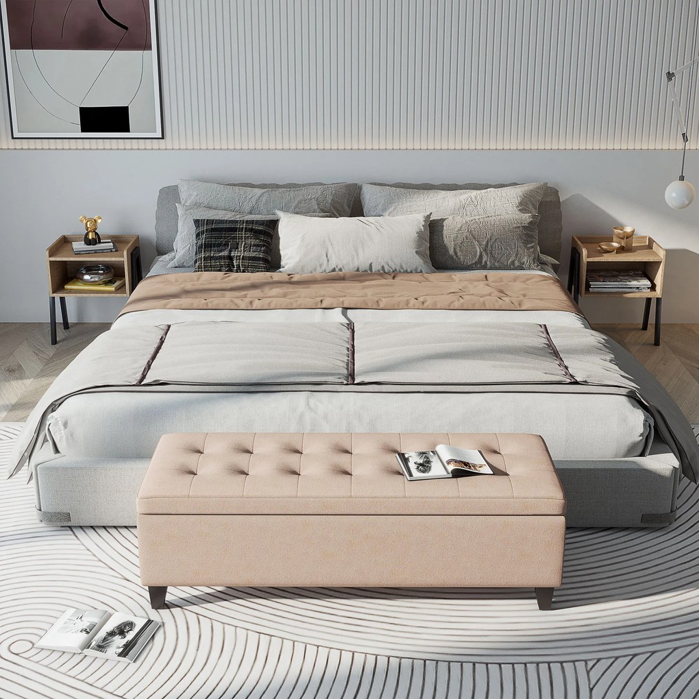 HOMCOM Ταπετσαρισμένη τραπεζαρία με αποθηκευτικό χώρο, κουμπωτή επεξεργασία, έως 120 kg, 125 x 49 x 41,5 cm, Μπεζ