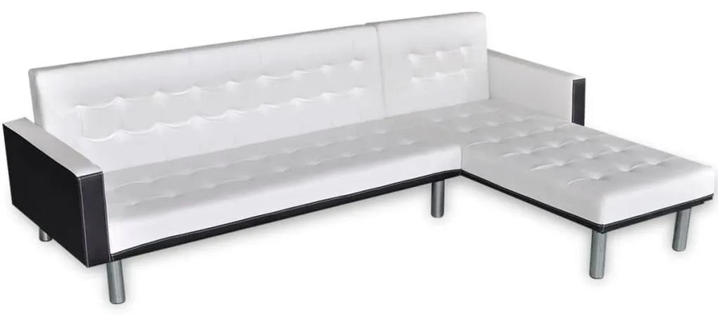Καναπές-Κρεβάτι Γωνιακός Λευκός από Συνθετικό Δέρμα - Λευκό