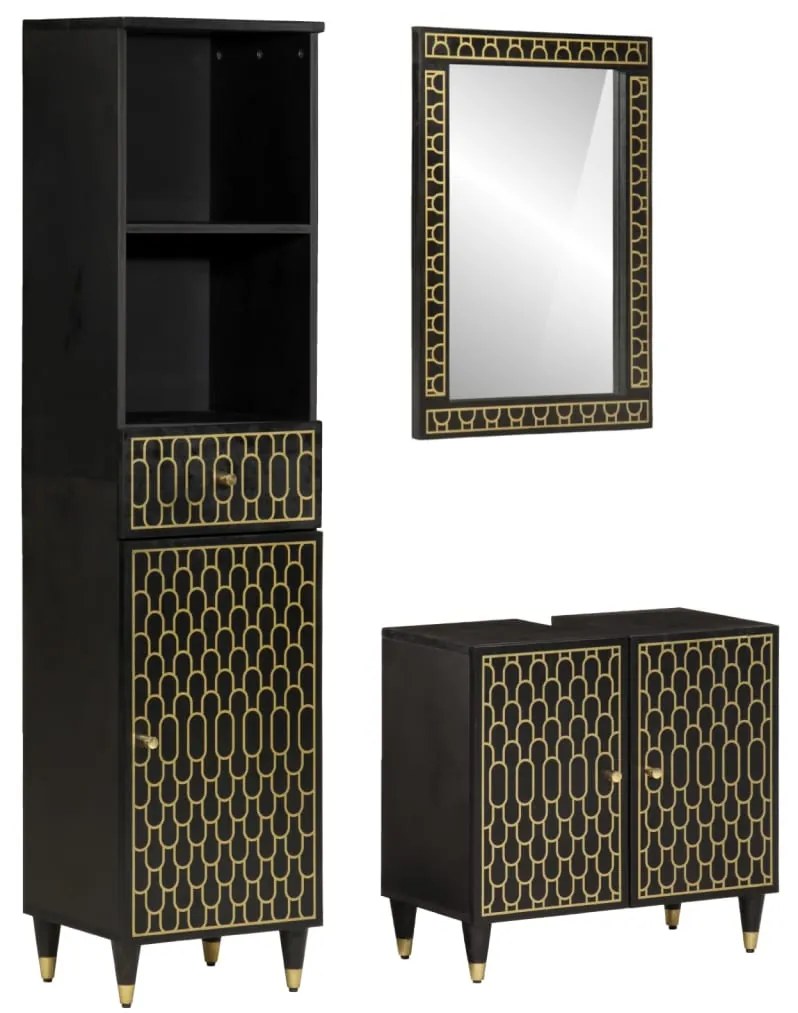 vidaXL Έπιπλα Μπάνιου Σετ 3 Τεμαχίων από Μασίφ Ξύλο Μάνγκο