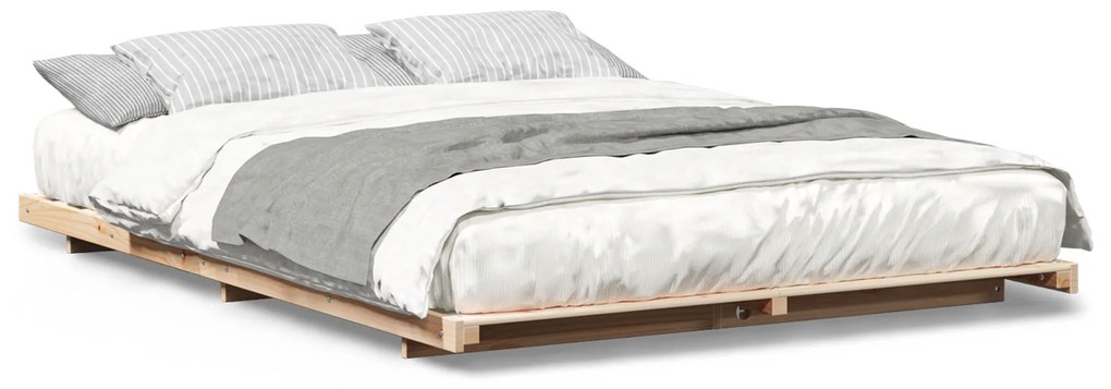 vidaXL Κρεβάτι δαπέδου Καφέ 140 x 200 cm Μασίφ ξύλο πεύκου