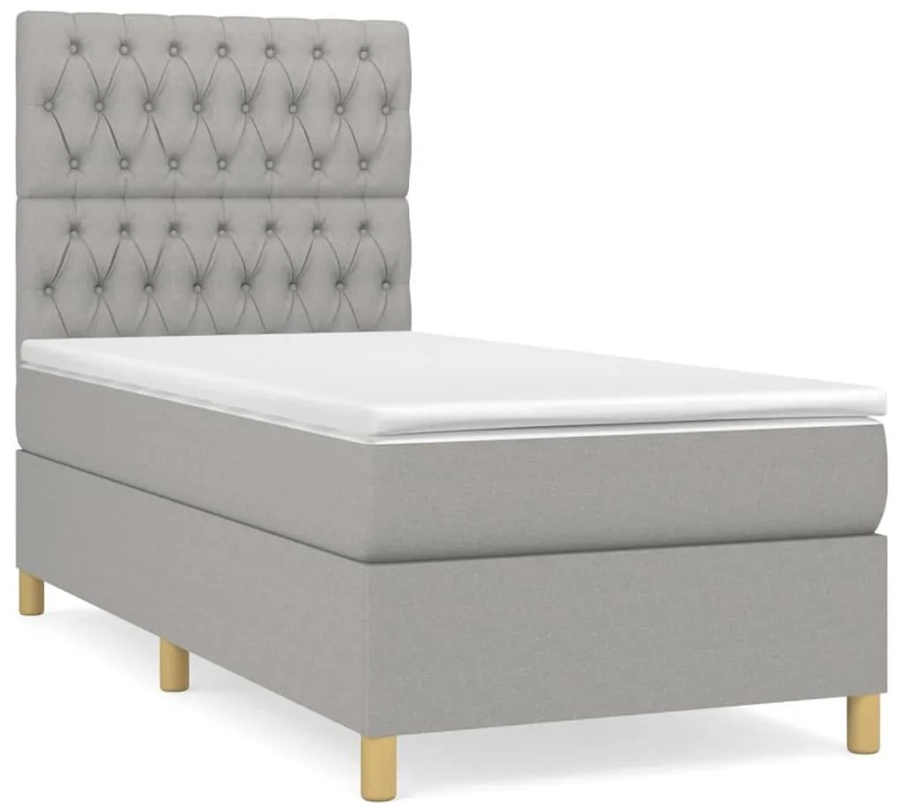 Κρεβάτι Boxspring με Στρώμα Ανοιχτό Γκρι 90x190 εκ. Υφασμάτινο - Γκρι