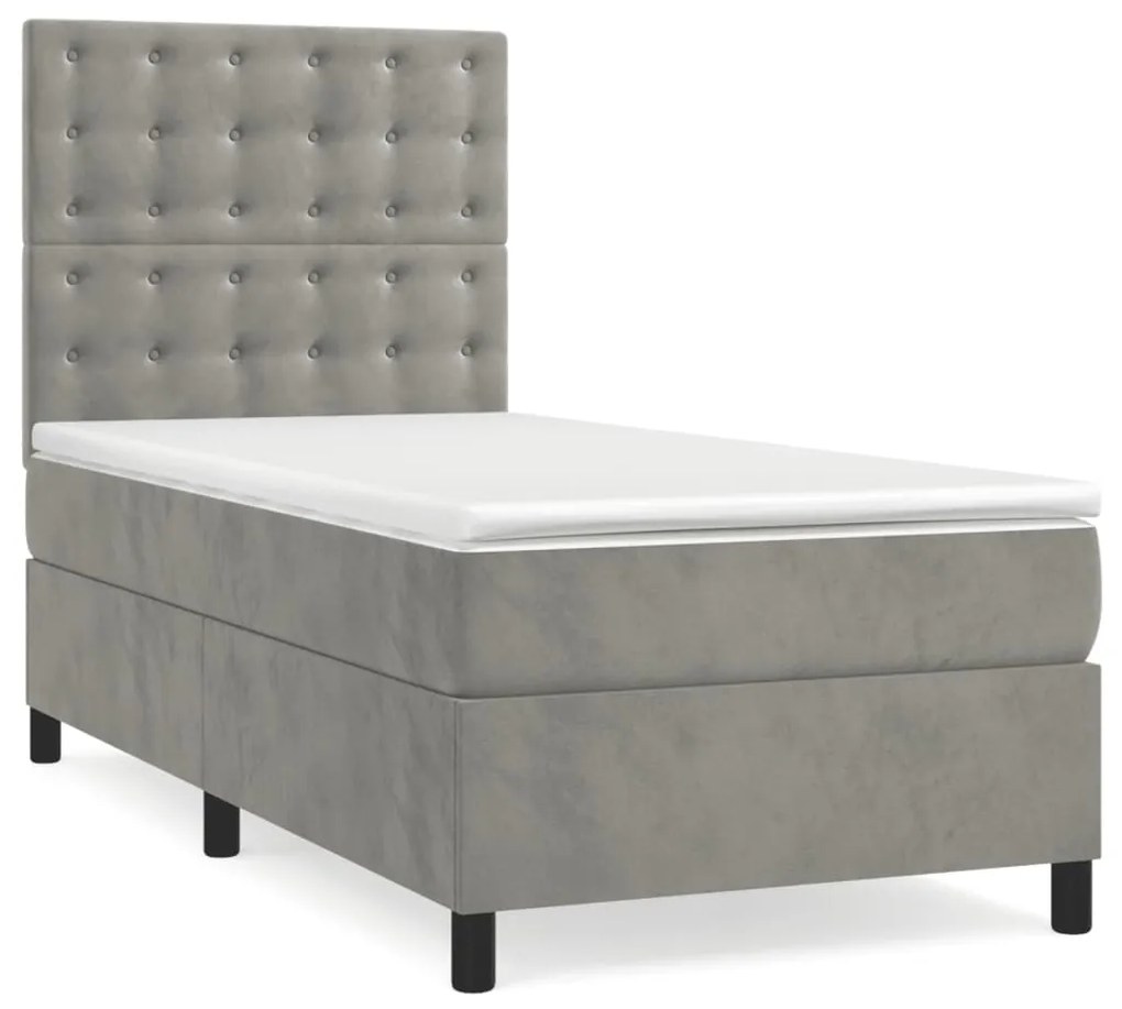 vidaXL Κρεβάτι Boxspring με Στρώμα & LED Αν.Γκρι 90x200 εκ. Βελούδινο