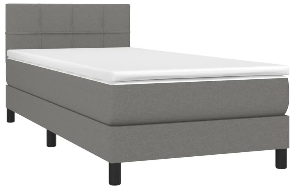 Κρεβάτι Boxspring με Στρώμα &amp; LED Σκ.Γκρι 90x190 εκ. Υφασμάτινο - Γκρι