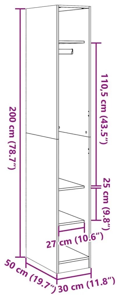 Ντουλάπα Καπνιστή Δρυς 30x50x200 εκ. από Επεξεργασμένο Ξύλο - Καφέ