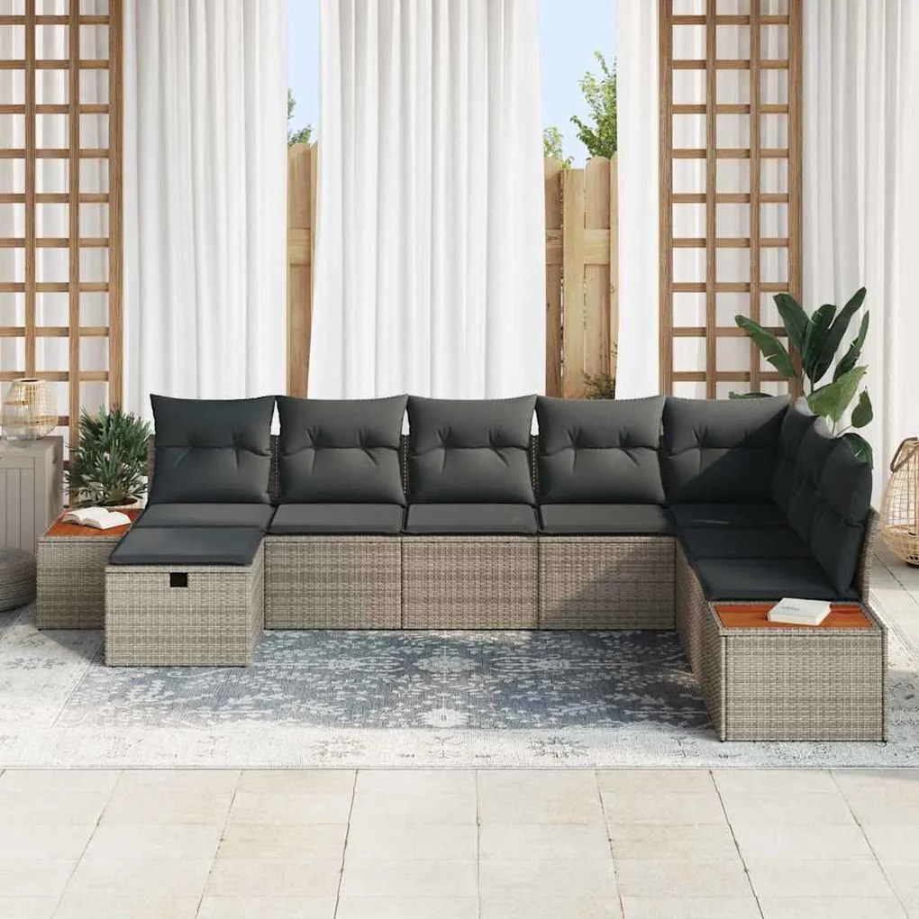 vidaXL Σετ Καναπέ Κήπου με μαξιλάρι 8 pcs Γκρι Πολυ ράταν