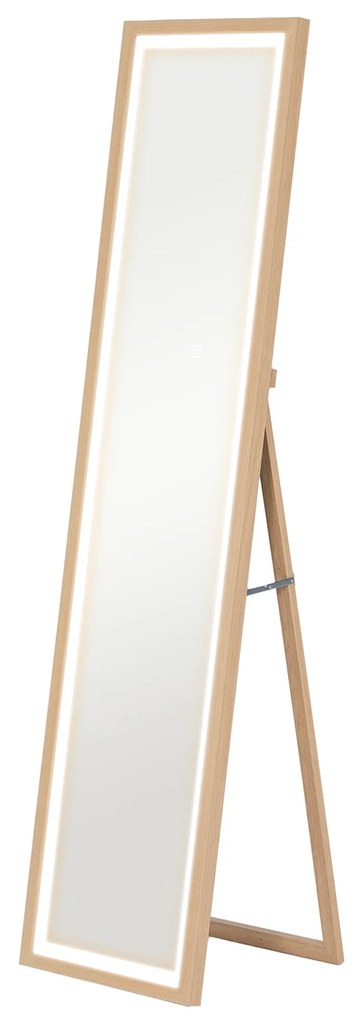 HOMCOM Καθρέφτης πλήρους μεγέθους LED, 40 x 160 cm, έλεγχος αφής, ρυθμιζόμενος, 3 χρώματα, δρυς