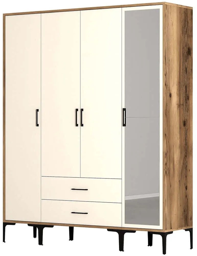 Ντουλάπα Τετράφυλλη Kumsal 845HCT5496 160x47,5x201,4cm Walnut-Cream Four Door