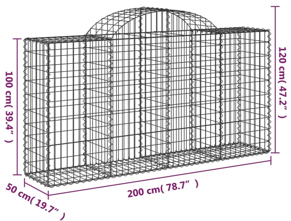 vidaXL Συρματοκιβώτια Τοξωτά 5 τεμ. 200x50x100/120 εκ. Γαλβαν. Ατσάλι