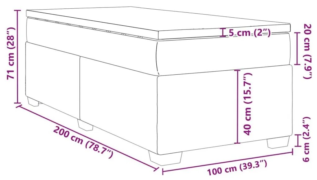 Κρεβάτι Boxspring με Στρώμα Γκρι 100x200εκ. από Συνθετικό Δέρμα - Γκρι