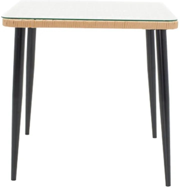 Τραπεζαρία Naoki F σετ 3 τμχ rattan φυσικό-μαύρο μέταλλο-γυαλί 80x80x78εκ 80x80x78 εκ.