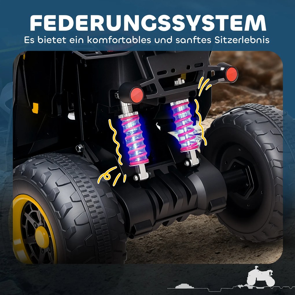 AIYAPLAY Ηλεκτρικό Τετράτροχο για Παιδιά, 3-6 km/h, Προβολείς LED, Μουσική, USB, για 3-8 ετών, Κίτρινο