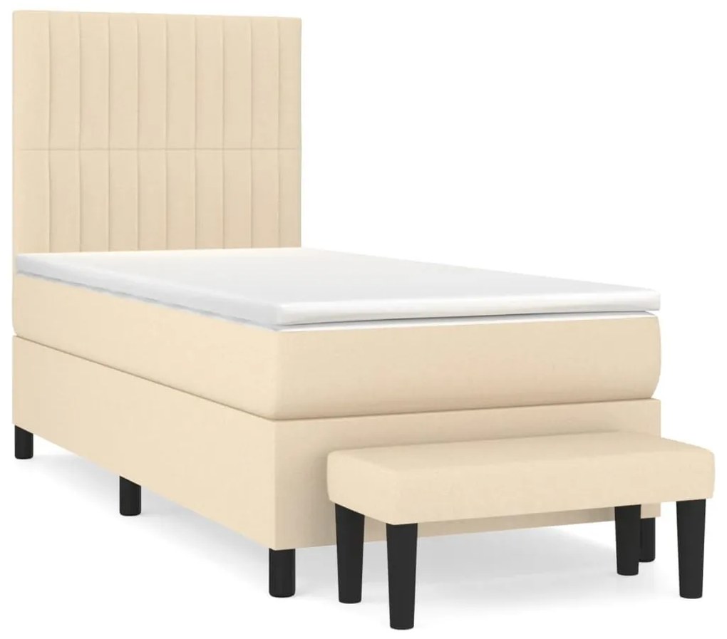 Κρεβάτι Boxspring με Στρώμα Κρεμ 90x200 εκ.Υφασμάτινο - Κρεμ