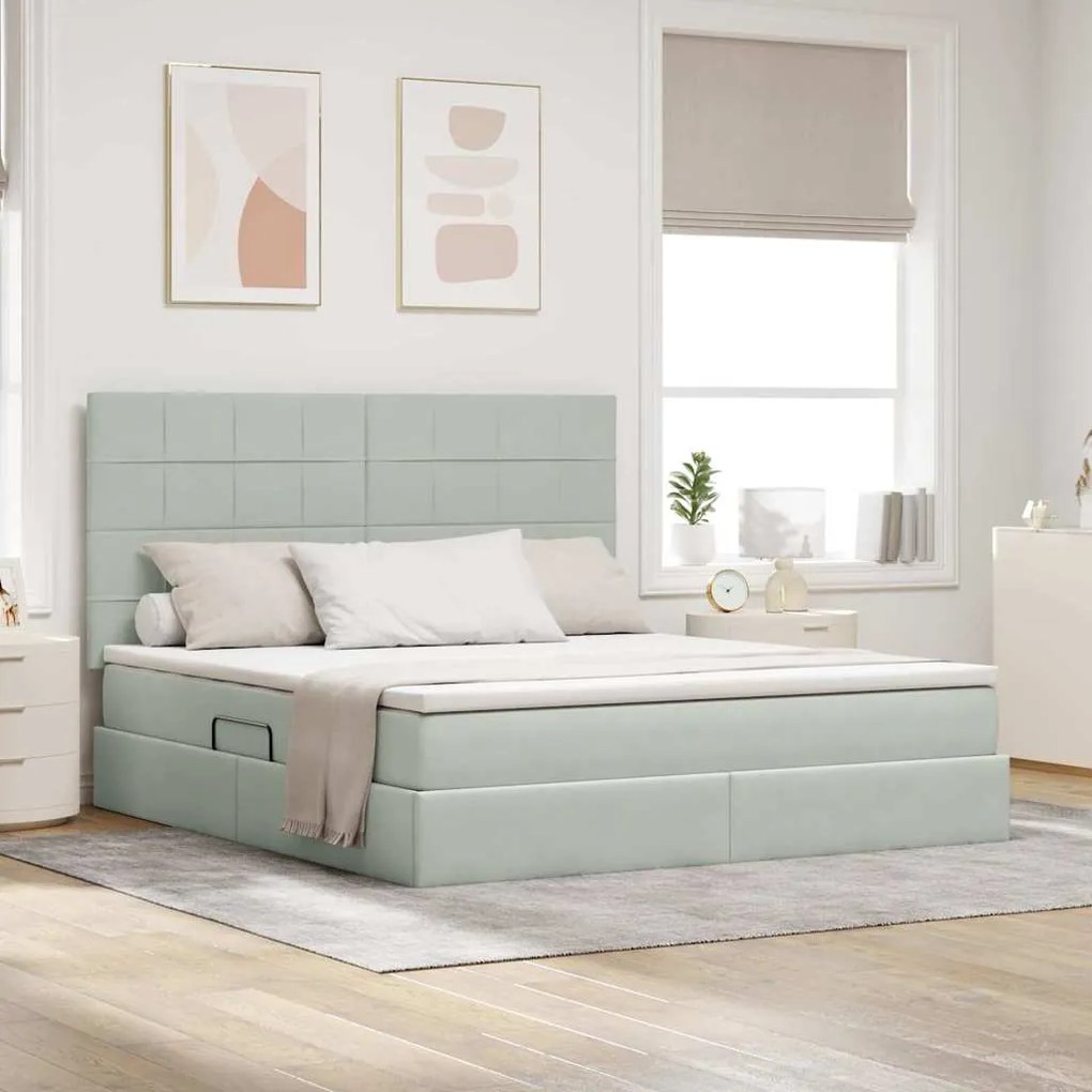 vidaXL Κρεβάτι με αποθηκευτικό χώρο και LED Ανοιχτό γκρι 180 x 200 cm