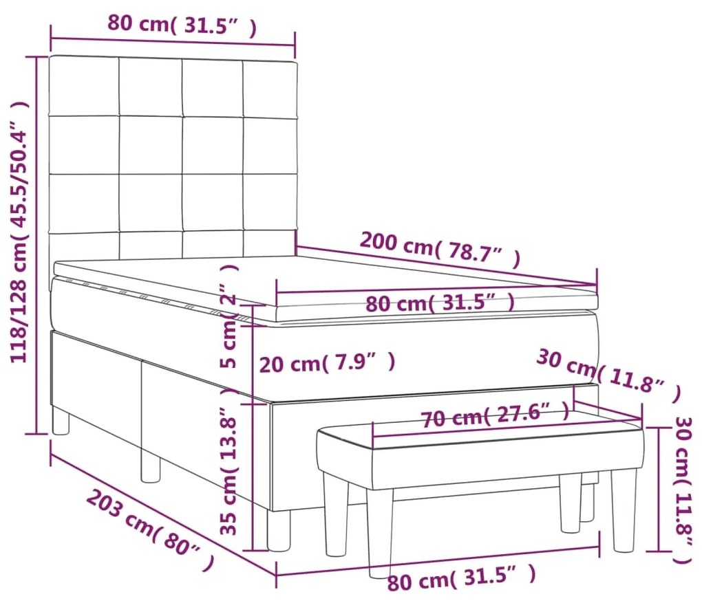 Κρεβάτι Boxspring με Στρώμα Μαύρο 80 x 200 εκ. Υφασμάτινο - Μαύρο