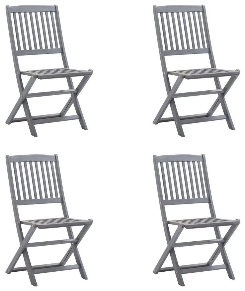 Καρέκλες Κήπου Πτυσσόμενες 4 τεμ Μασίφ Ξύλο Ακακίας + Μαξιλάρια - Ανθρακί