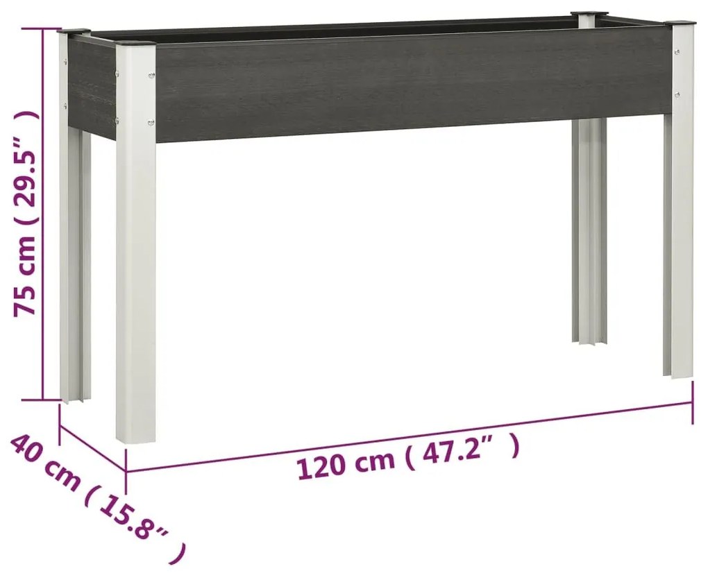 Ζαρντινιέρα Κήπου Υπερυψωμένη Γκρι 120x 40 x 75 εκ. από WPC - Γκρι