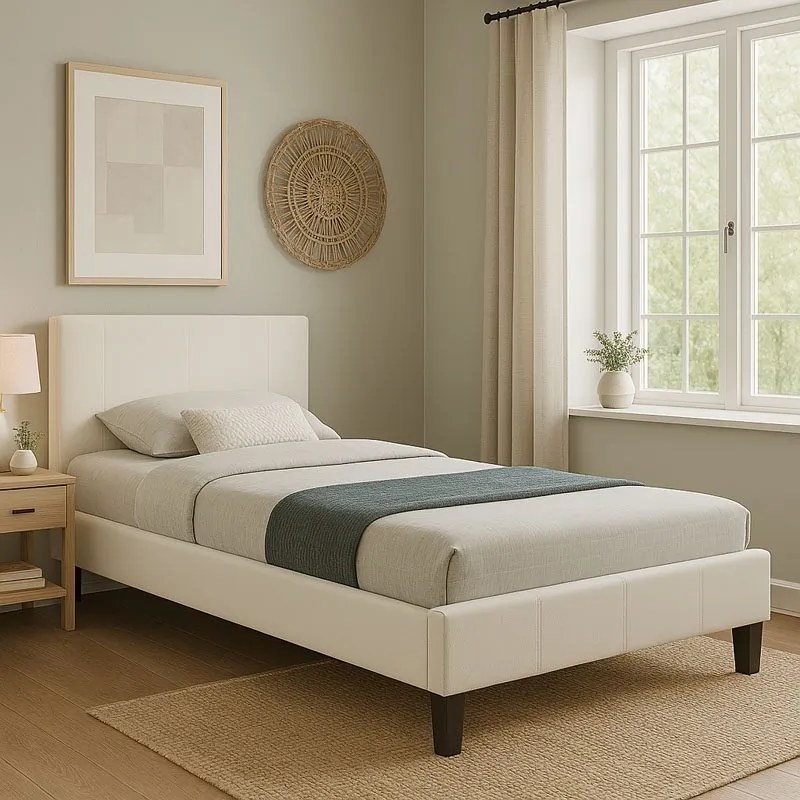 Κρεβάτι Nevil pakoworld 100x200 PU χρώμα λευκό ματ
